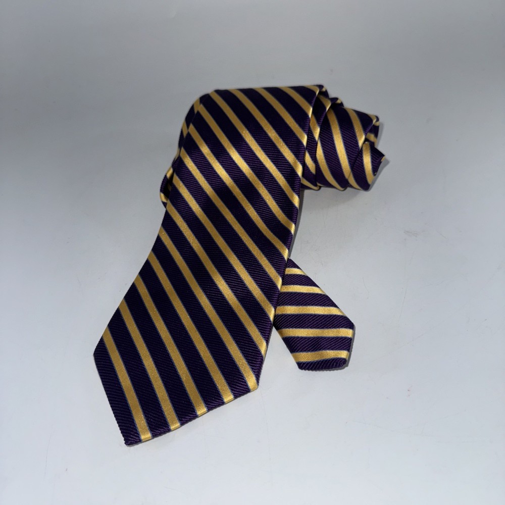 Brooks Brothers Silk Tie Purple Gold Stripe USA Handmade Preppy