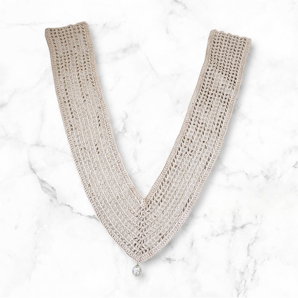 Shawl Scarf Triangle Beige with Pendant, Brand New Handmade Crochet Cotton Yarn