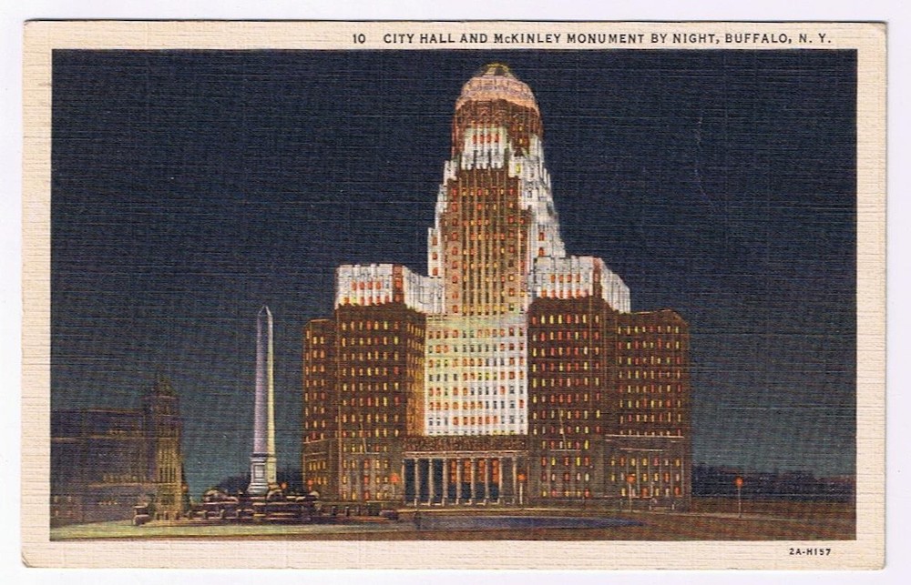Postcard City Hall & McKinley Monument By Night Buffalo New York