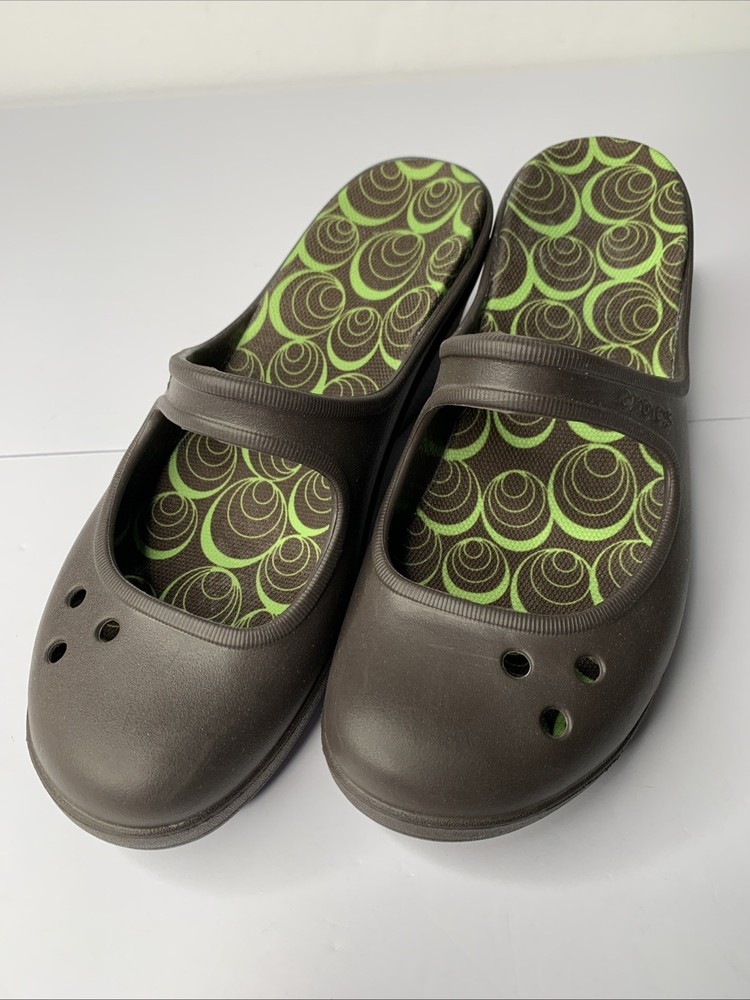 Crocs Frances Mary Jane Wedge Mule Slip On Shoes Brown Comfort Women’s Size 8