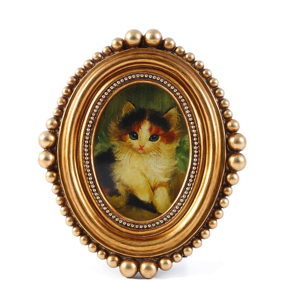 SIKOO Small Vintage Picture Frame 2.5x3.5 Antique Ornate Bronze Gold Oval Pho...
