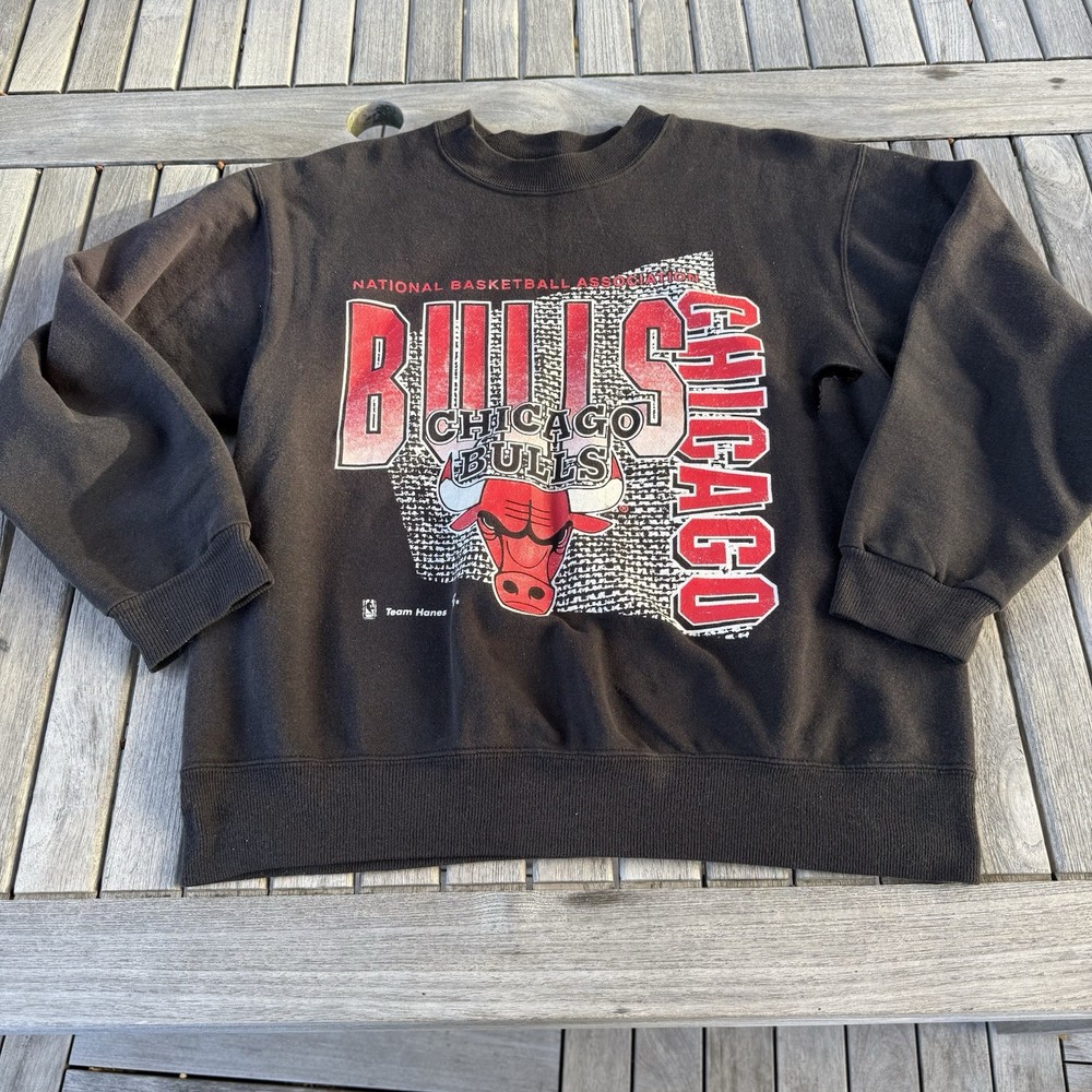 Vintage Chicago Bulls Sweatshirt Team Hanes NBA Basketball Crewneck 90s Lg READ*