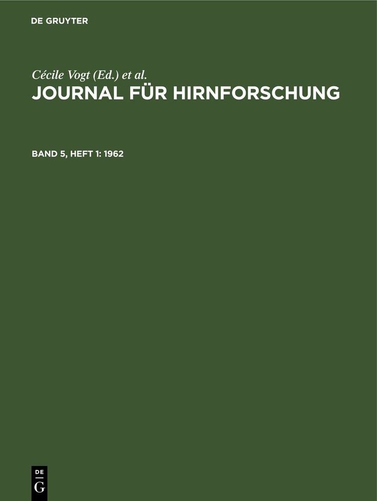 Journal Für Hirnforschung. Band 5, Heft 1 (Hardback)