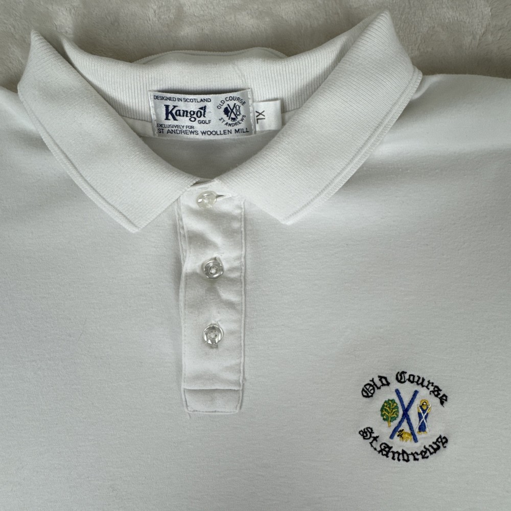 Vintage Kangol Golf Polo The Old Course St Andrews Exclusive White Men's XL