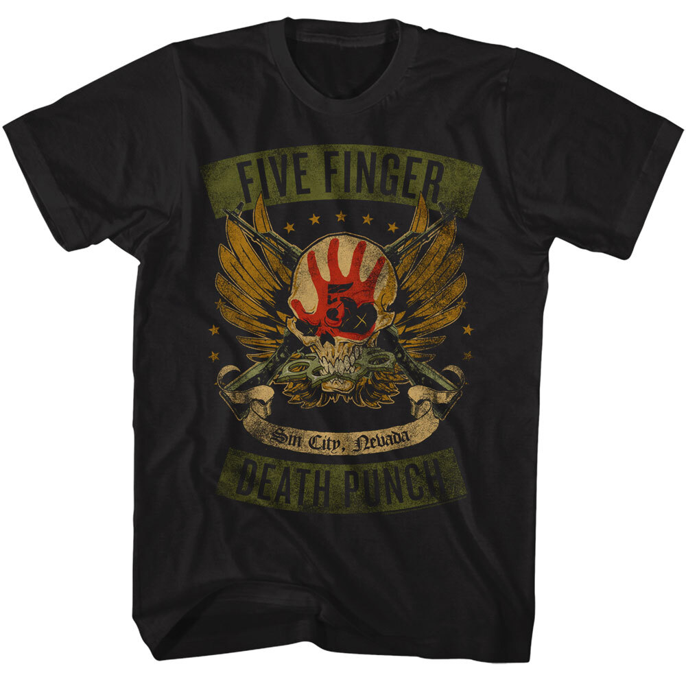 Five Finger Death Punch Mens T Shirt Winged Skull Heavy Metal Rock Band