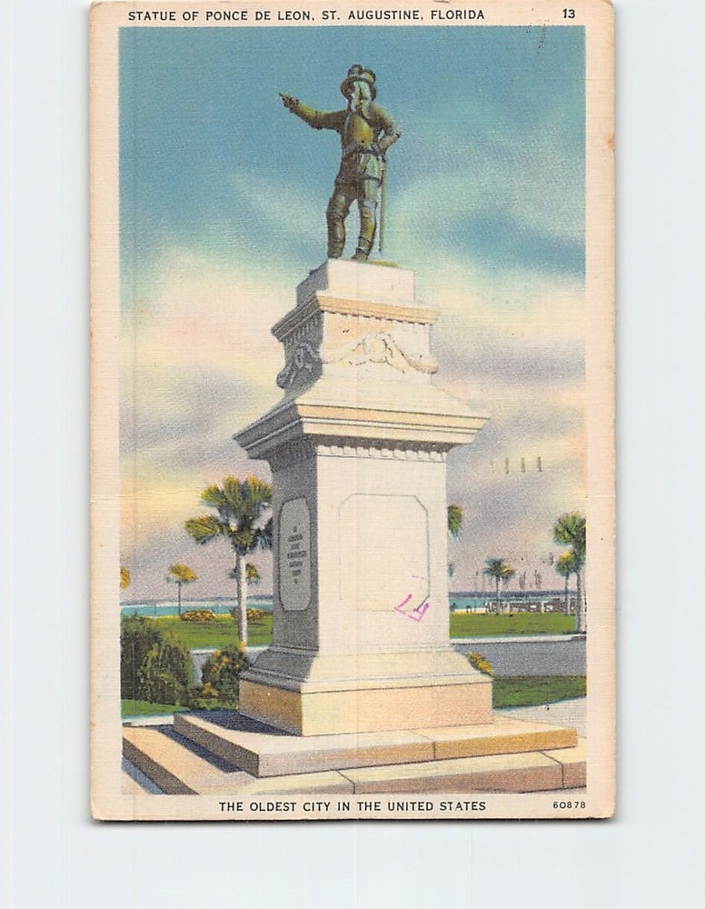 Postcard Statue of Ponce de Leon St. Augustine Florida USA
