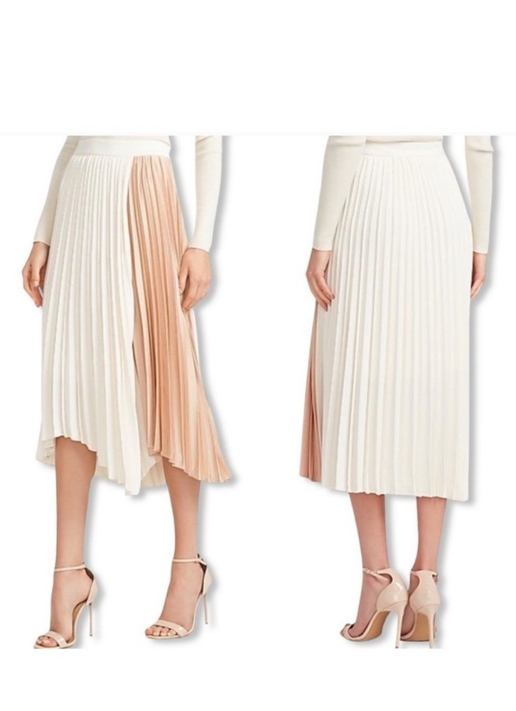 Express High Waisted Pleated Color Block Midi Skirt