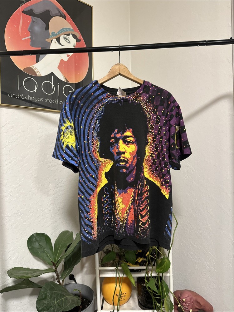 Vintage 1992 Jimi Hendrix Band Rock All Over Print  AOP Tee Shirt Sz L