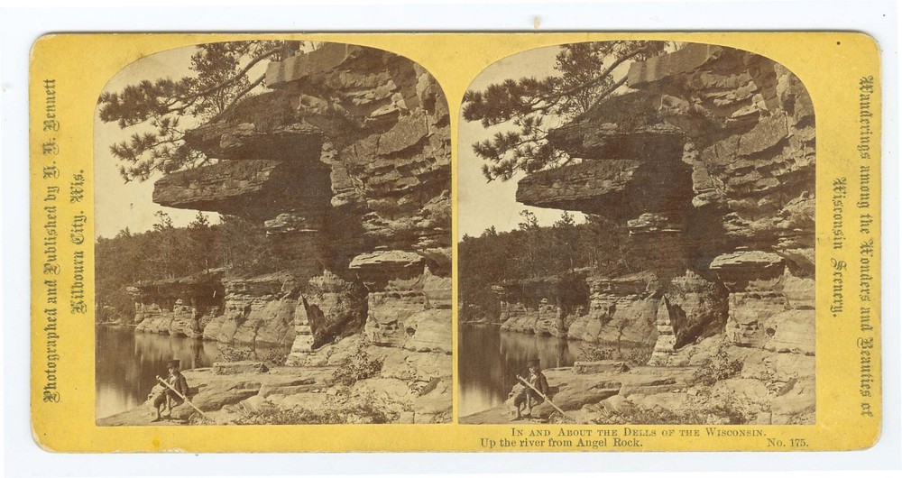 G1684~ WISCONSIN DELLS – Angel’s Rock c.1870s Stereoview – Bennett