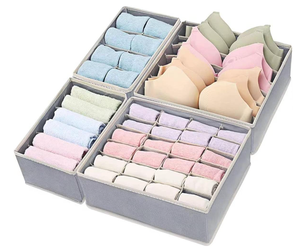 4 Pack Foldable Drawer Organizer Closet Storage Box Clothes Underwear Bra Sock
