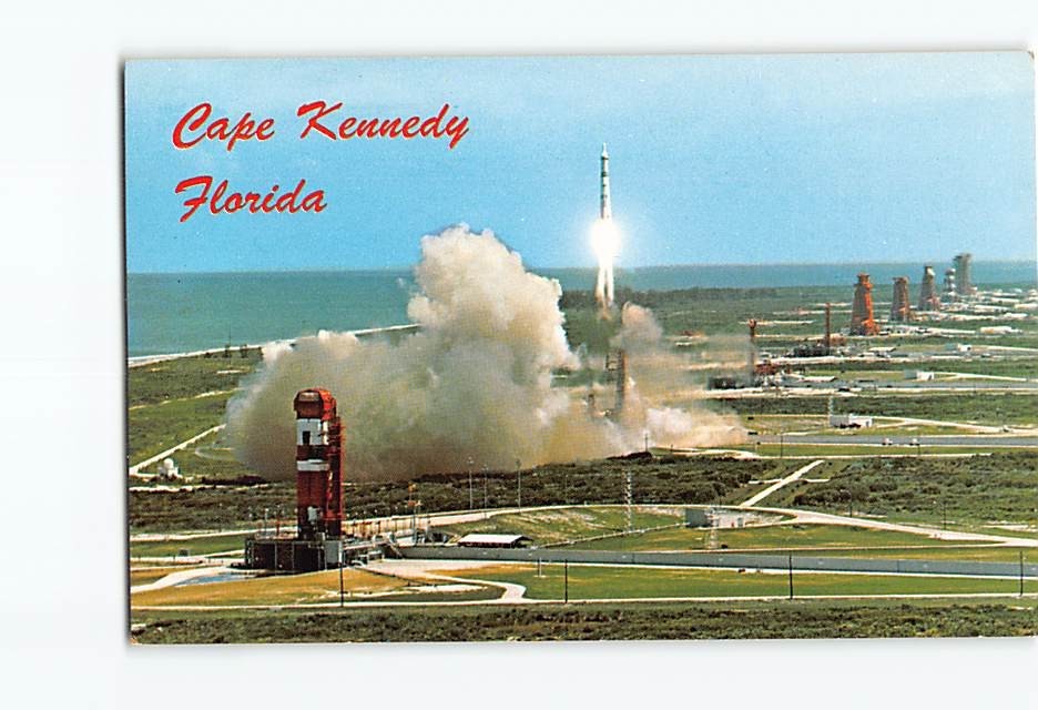 Postcard Aerial View Rocket Launch at Cape Kennedy Florida USA