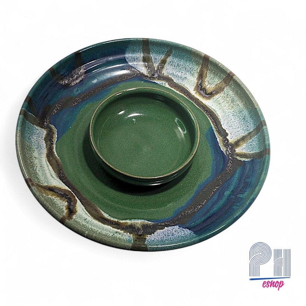 Hand-made studio pottery serving dish 14.3'' chip and dip platter SERVEWARE