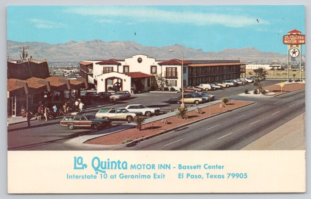La Quinta Motor Inn El Paso Texas Postcard I-10 Bassett Center 1960s