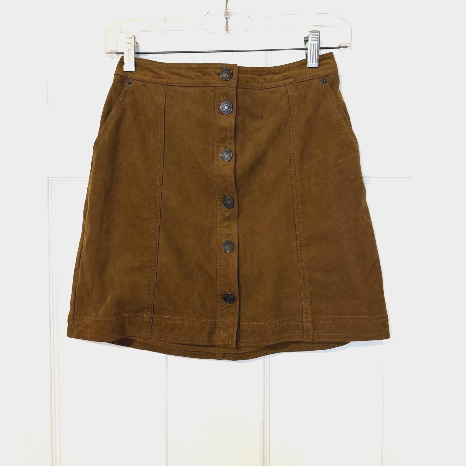 Abercrombie & Fitch Womens Faux Suede Mini Skirt Brown Button Down XS 70s Retro