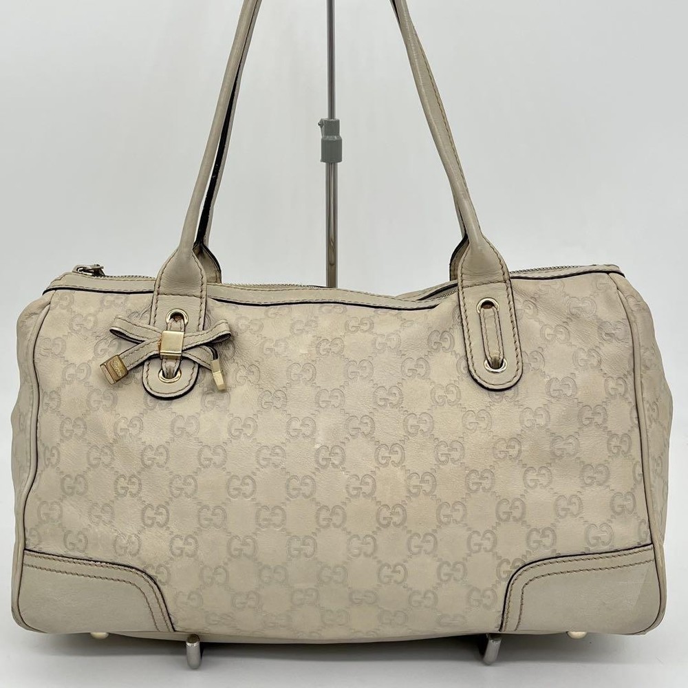Gucci GG Shima Leather Tote Bag in Off-White Authentic Shoulder Handbag
