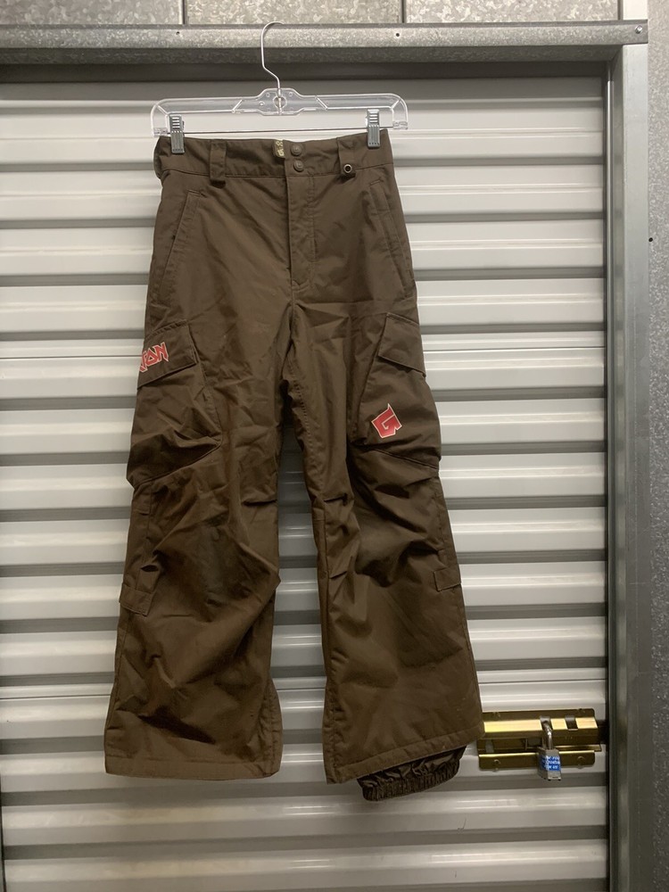 Burton Boys Small Brown Cargo Snowboard Pants Stretch Waist for Skiing