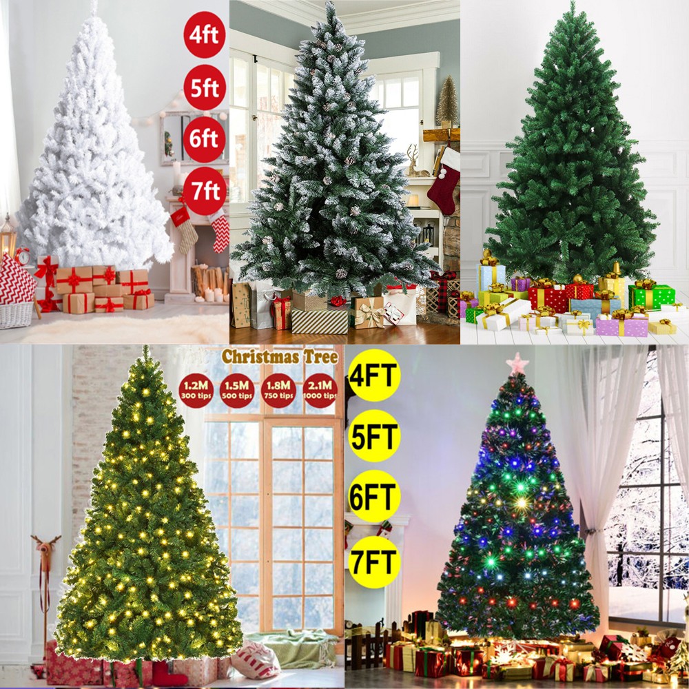4/5/6/7Ft White/Green Spruce Realistic Artificial Holiday Christmas Tree w/Stand