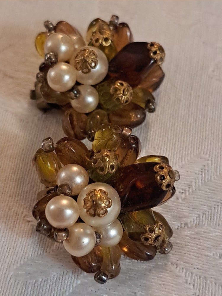 Vintage West Germany Cluster Clip On Earrings Gold Tone