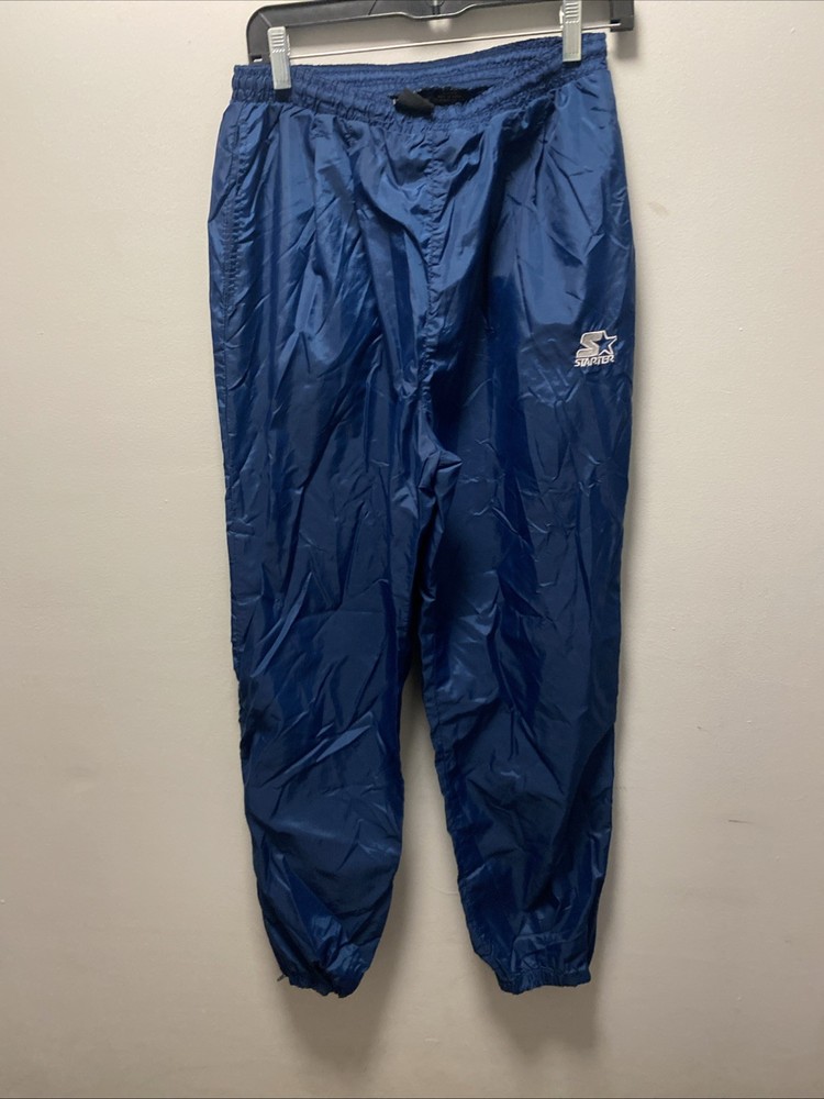 Vtg STARTER Navy Blue 100% NYLON TRACK PANTS Athletic Windbreak Men's Medium