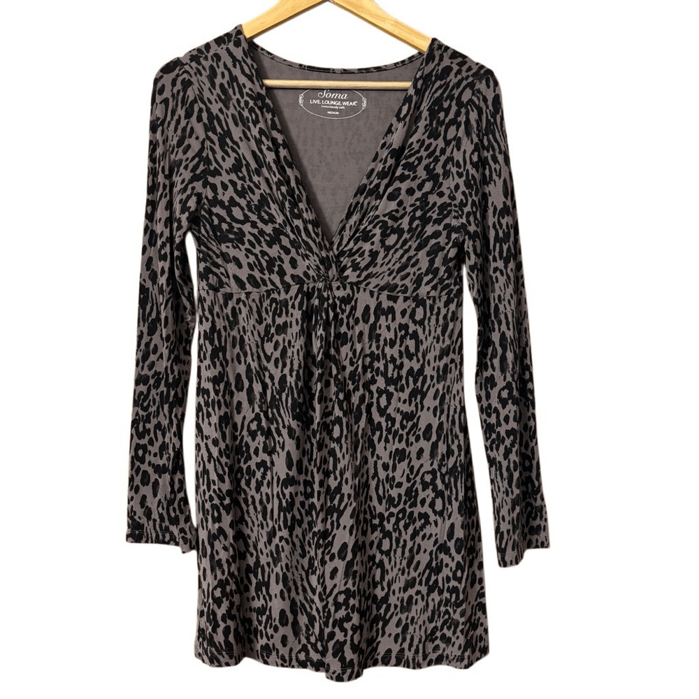 Soma Live Lounge Wear Leopard Print Long Sleeve Tunic Size M sleep wear