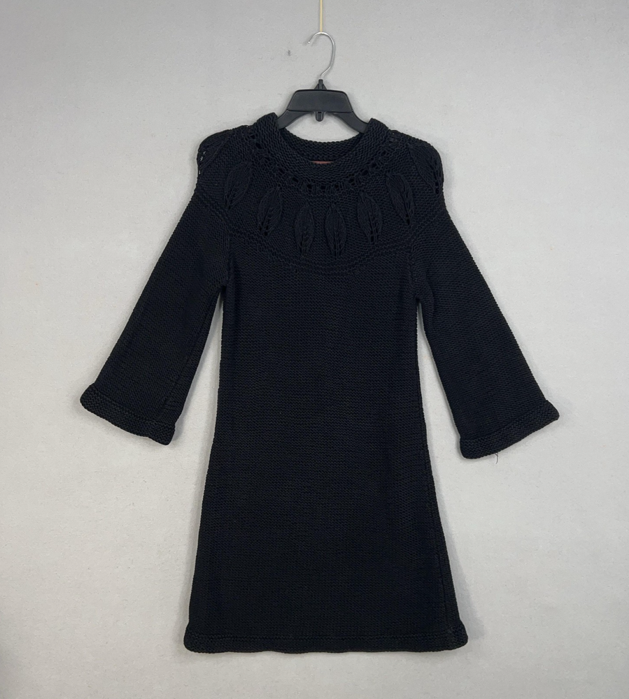 525 America Sweater Dress Womens XS Black Knit Leaf Yoke Minimalist Capsule