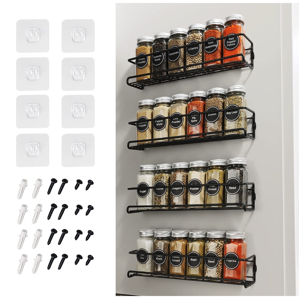 4Pcs Wall-Mounted Spice Rack Organizer – Space-Saving Kitchen Upgrade