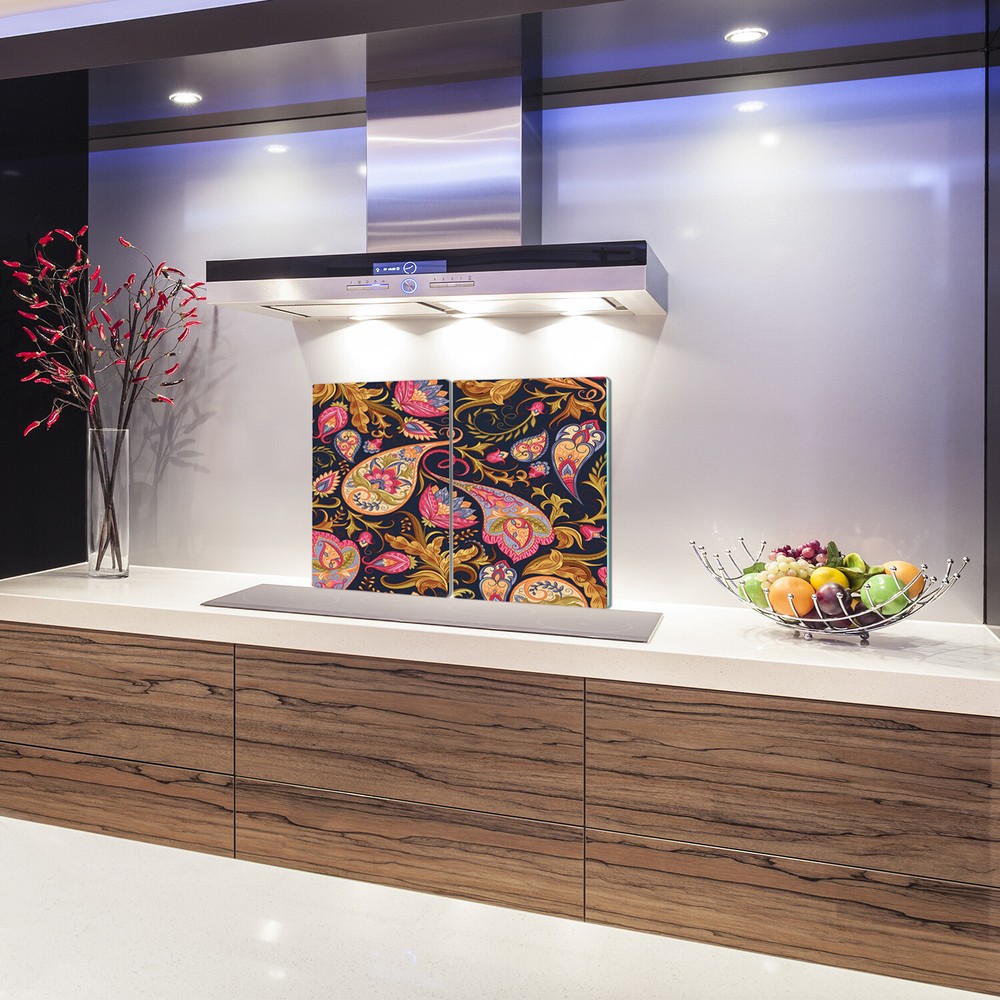 Tempered Glass Worktop Saver Paisley Colourful pink and orange 2x30x52