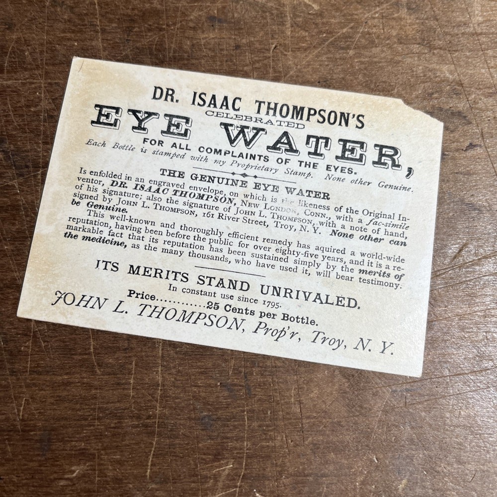 Antique Victorian Trading Card Dr. Isaac Thompson's Eye Water Troy New York - B1
