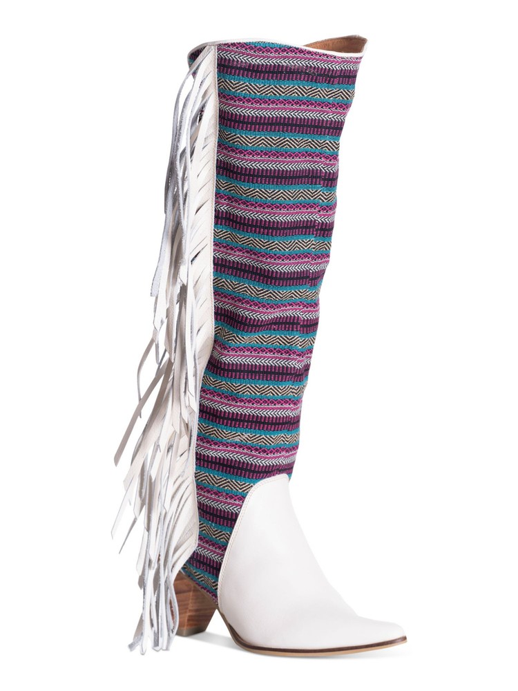 SILVIA COBOS Womens White Fringed Rainbow Leather Heeled Boots 8.5 M