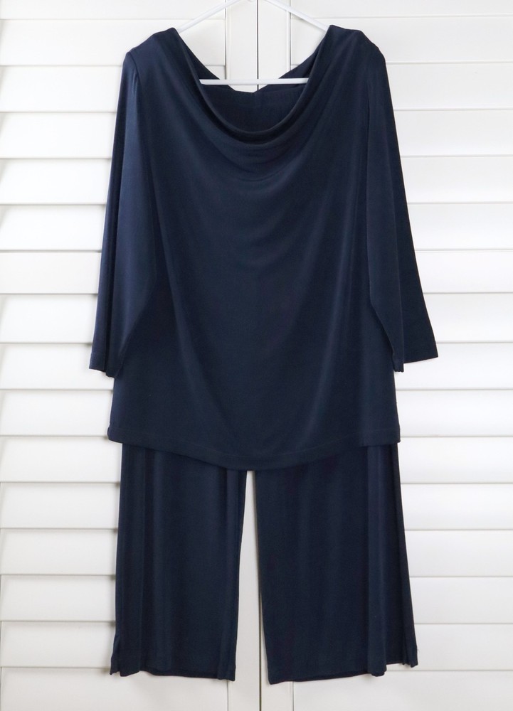 CHICO'S Vintage 2 Piece Slinky Stretch Draped Top & Pants Set Size 2 US Large