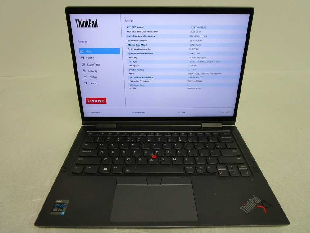 Lenovo ThinkPad X1 Core i7-1185G7 3.00GHz 32GB 1 TB HD No Power Adapter