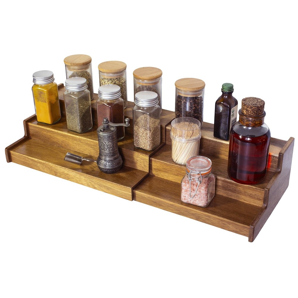 3 Tier Acacia Wood Spice Rack Organizer for Kitchen or Cabinet Storage-image
