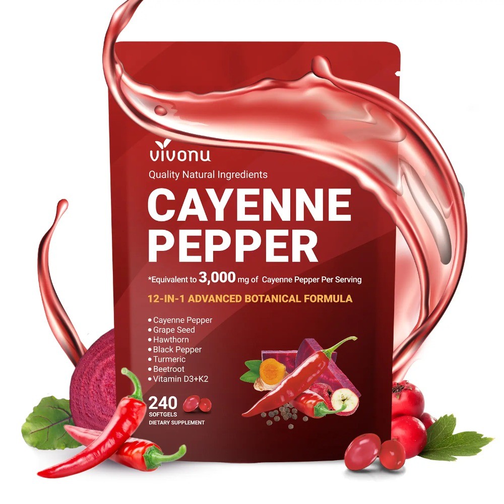 VivoNu Cayenne Pepper Softgels –Supports Leg, Heart with Vitamin E & D3+K2,240ct