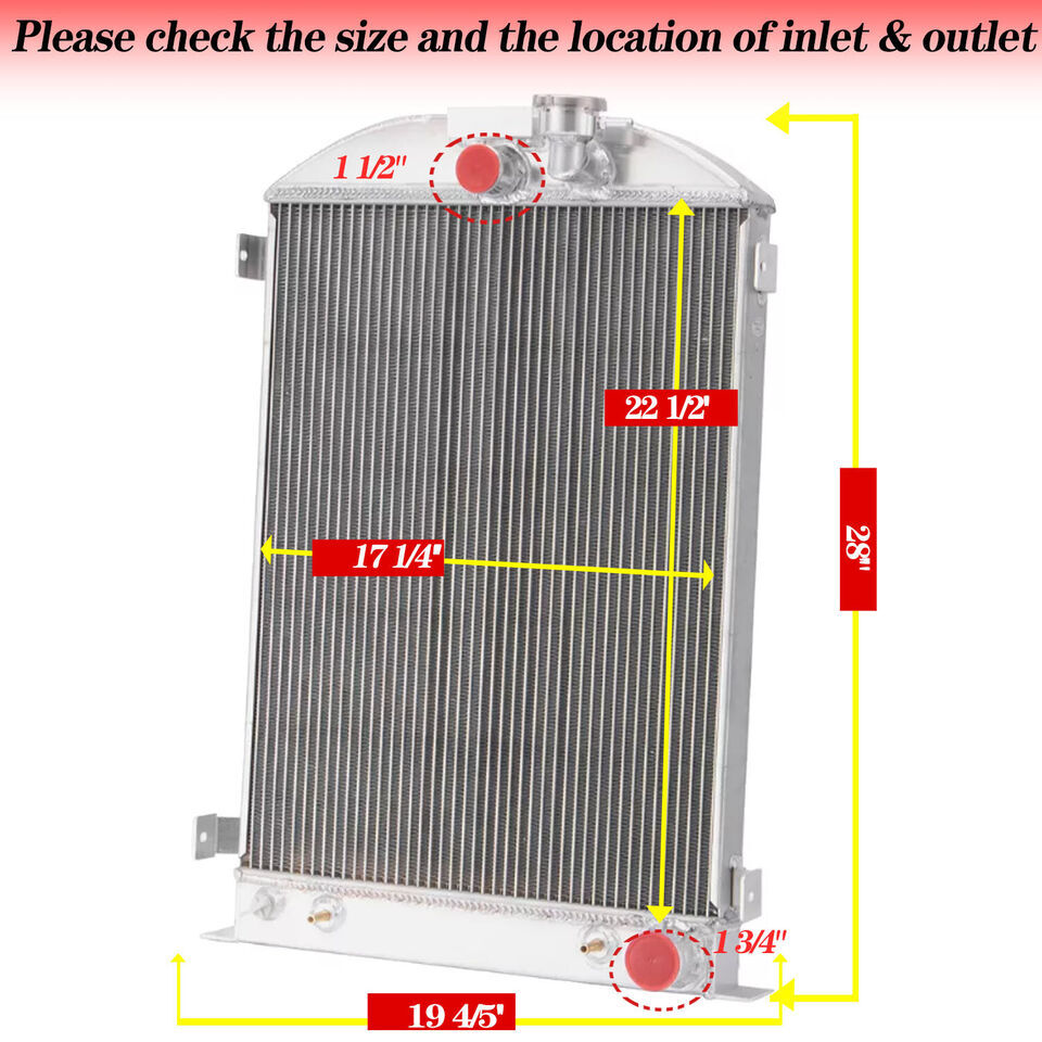 4 Row Aluminum Radiator fit Ford Model A Hot Rod Chevy V8 Engine Swap 28''H