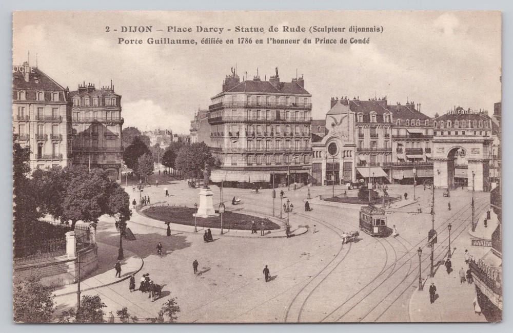 Dijon France, Place Darcy, Statue of Rude, Porte Guillaume, Vintage Postcard