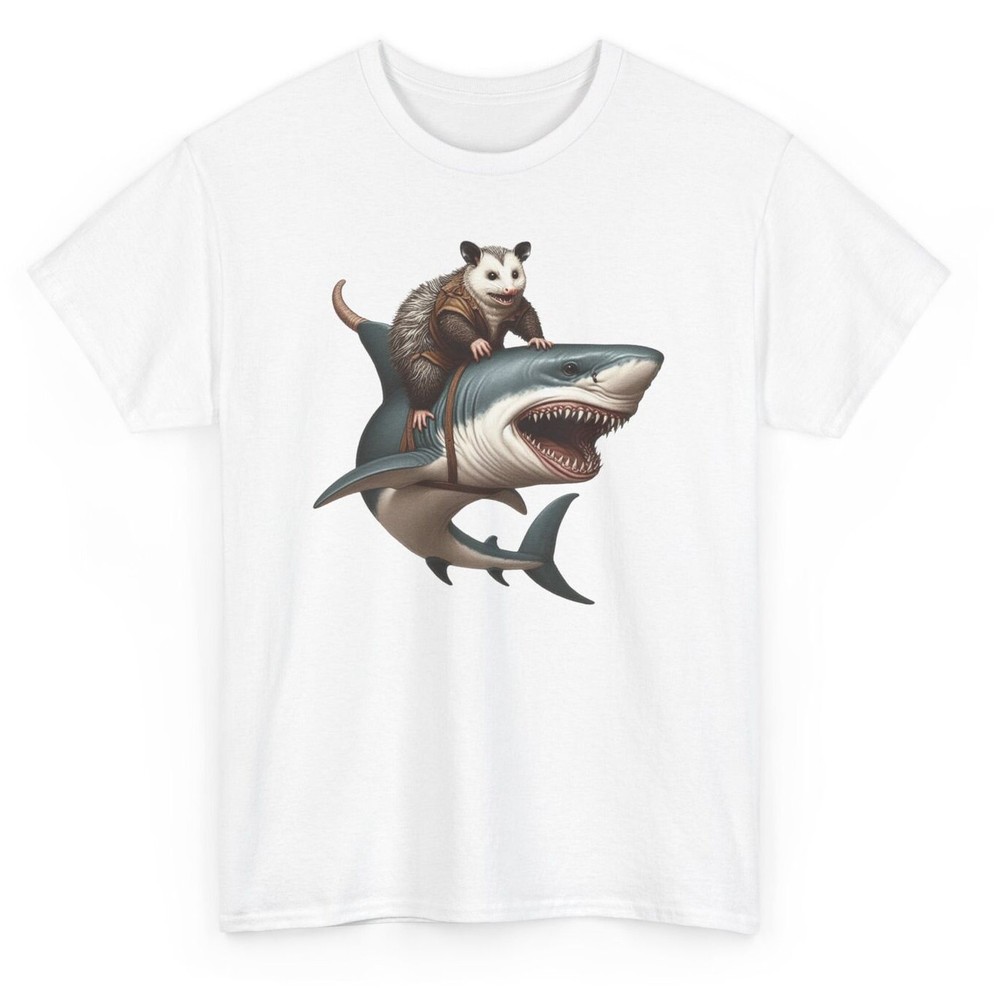 Opossum Riding Shark Funny T-shirt - Novelty Adventurous Men Women Graphic Tee