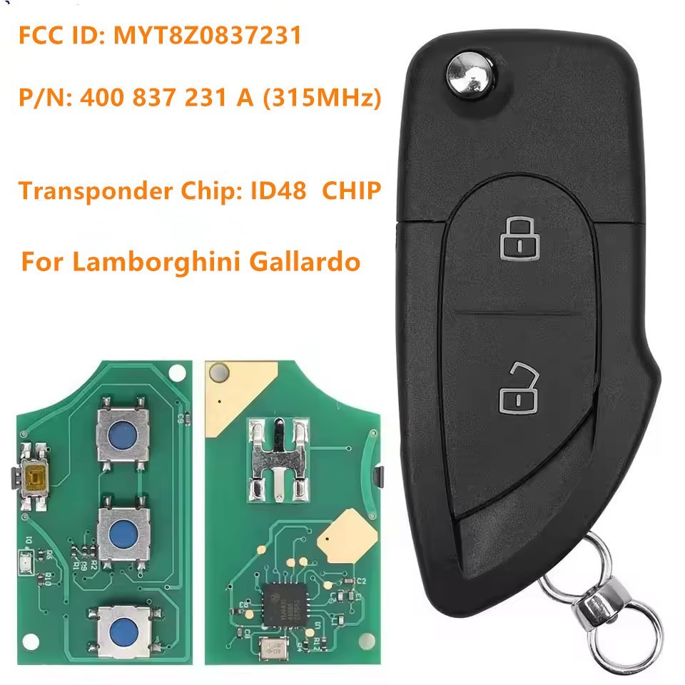 315MHZ ID48 For Lamborghini Gallardo MYT8Z0837231 Keyless Entry Fob Remote Key