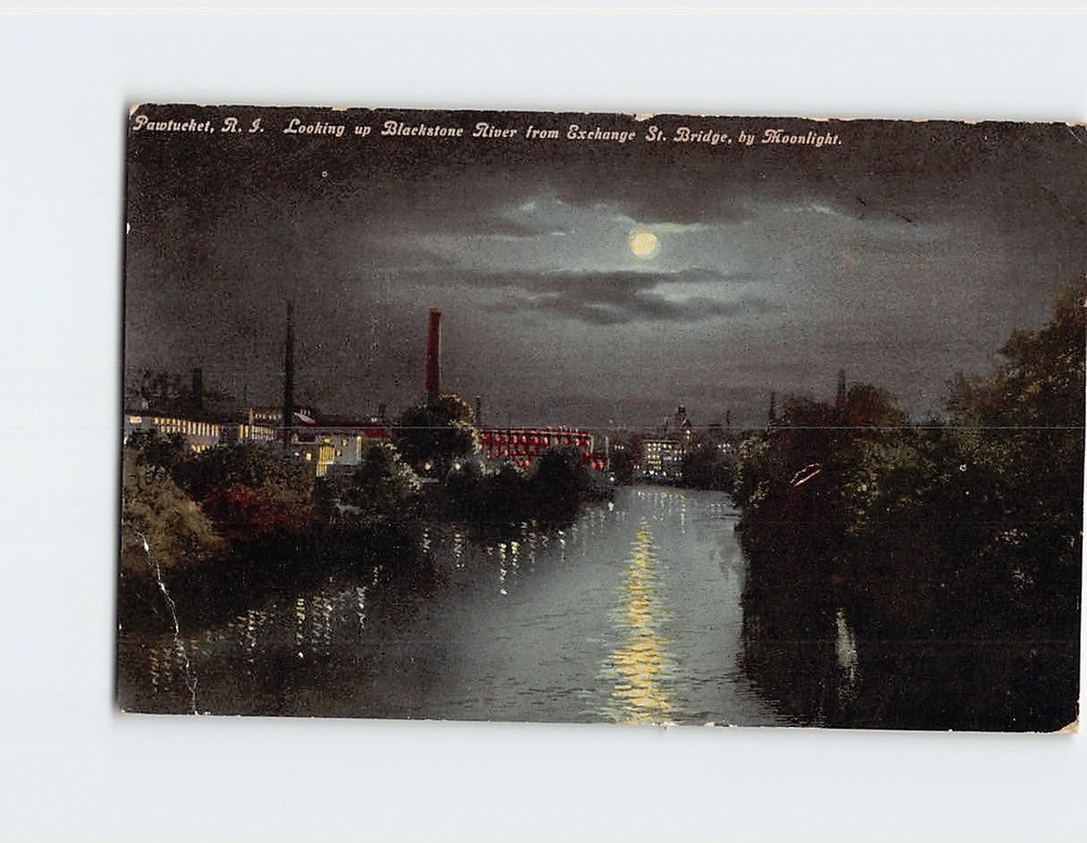 Postcard Looking Up the Blackstone River Pawtucket Rhode Island USA