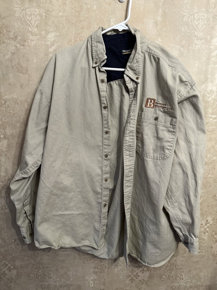 Edwards Mens Casual Beige Button Down Shirt Size XL