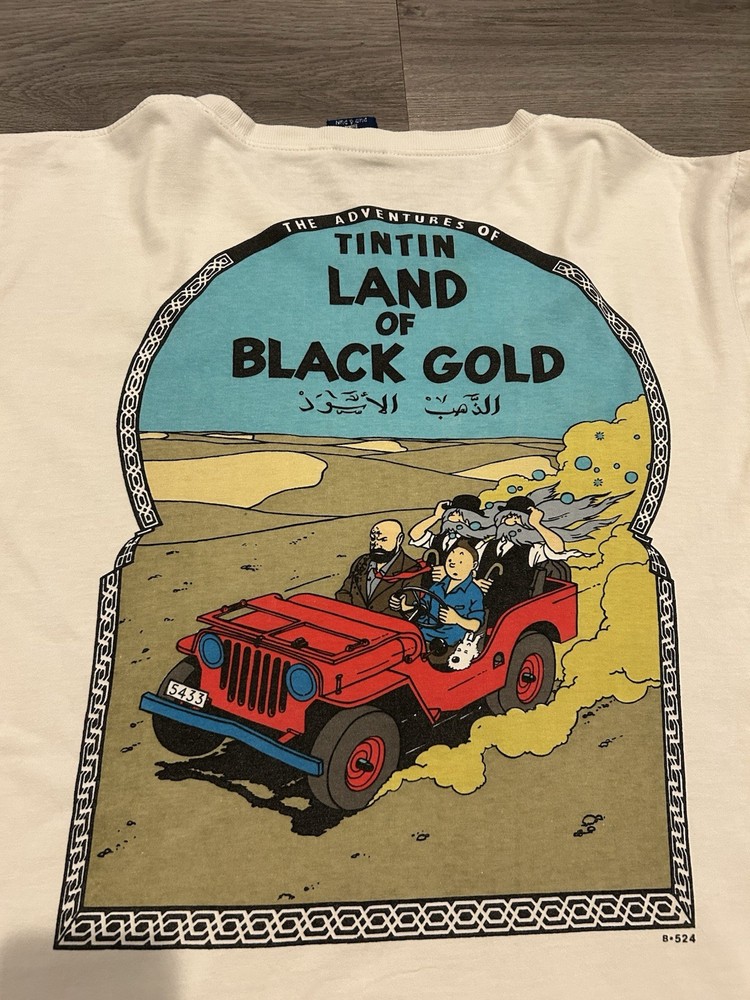 Vintage 90s The Adventure of Tintin Land of Black Gold white cotton t-shirt