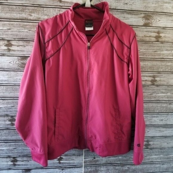 Champion Women's Track Jacket Size L Full-Zip Pockets Logo Long-Sleeved
