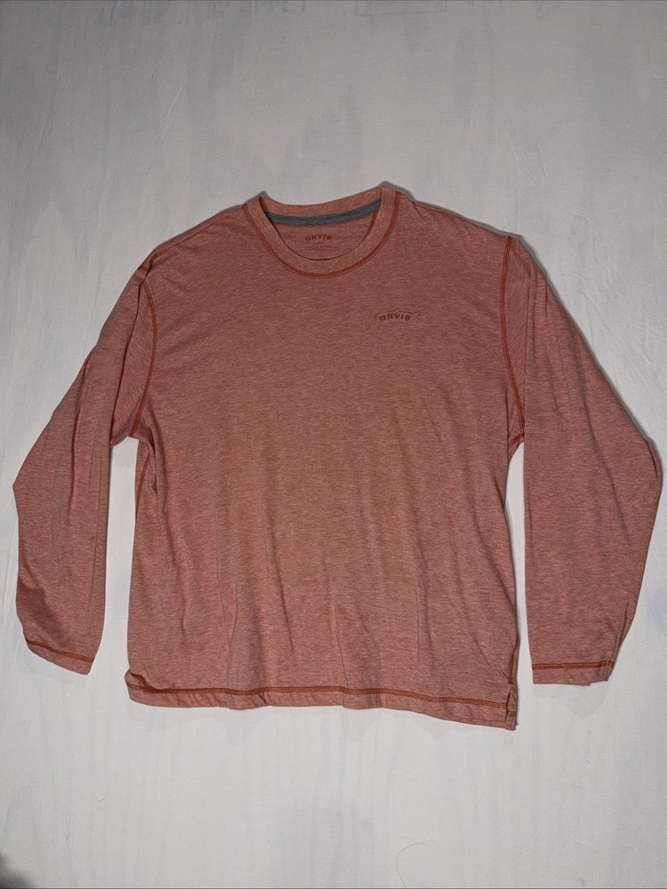 Orvis Men's Pink /salmon Crew Neck Long Sleeve Outdoor Shirt Size L