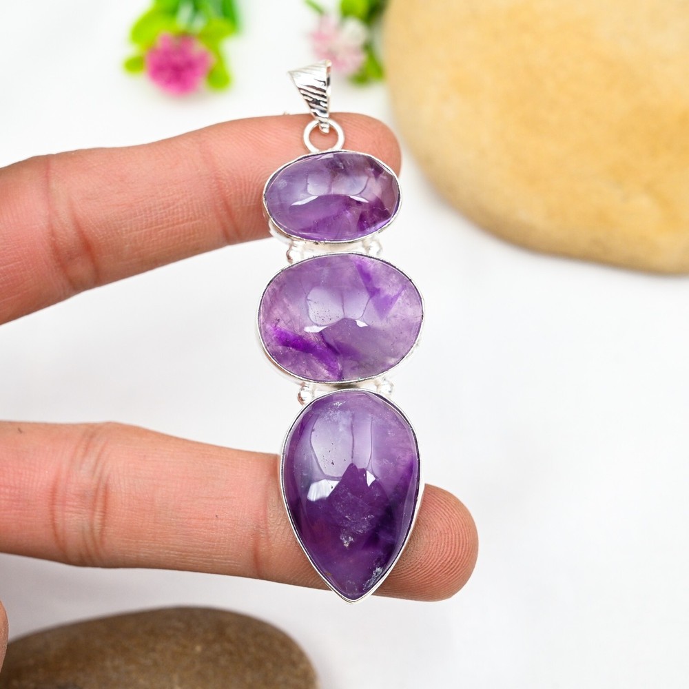 Beautiful Amethyst Gemstone Pendant 925 Sterling Silver Handmade Jewelry Gift