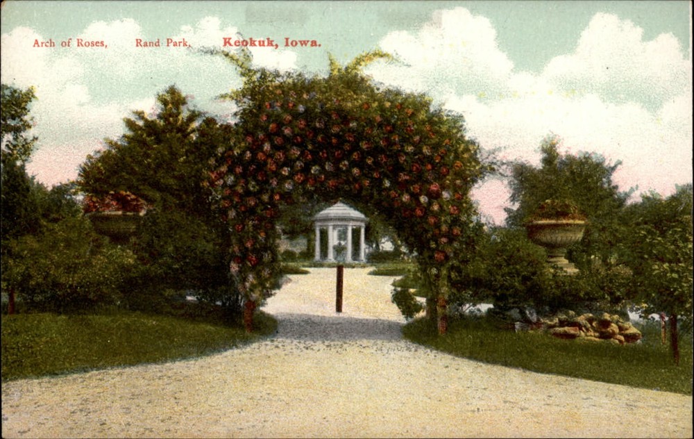 Roses Arch Rand Park Keokuk Iowa ~ c1910 vintage postcard