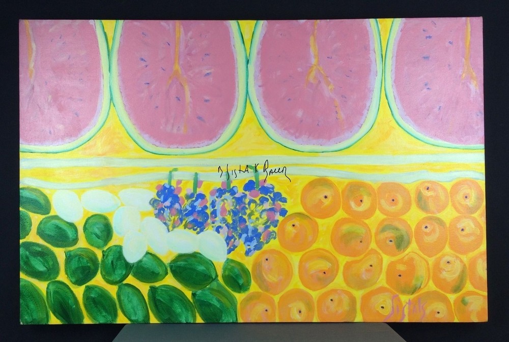 Original Art Watermelon Fruit Market Painting Gallery Wrap 44x22 Lg by Sistak