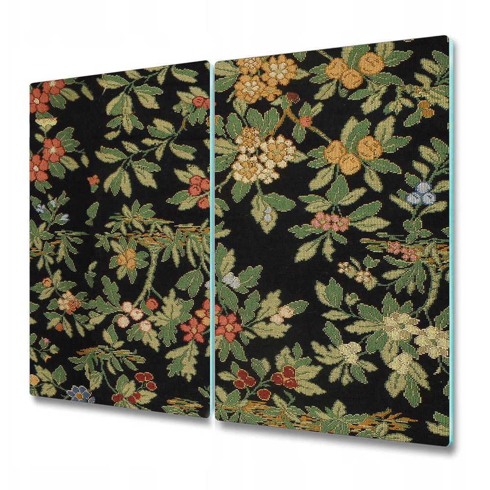 Glass Worktop Saver Kitchen Embroidered delicate flowers black and Colourful
