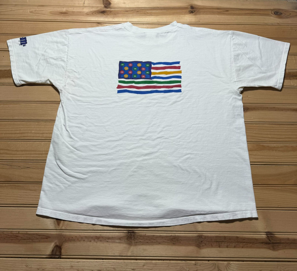 Vintage 90s Y2K M&M's Chocolate Glory Flag Double Sided Promo Shirt USA Size XL