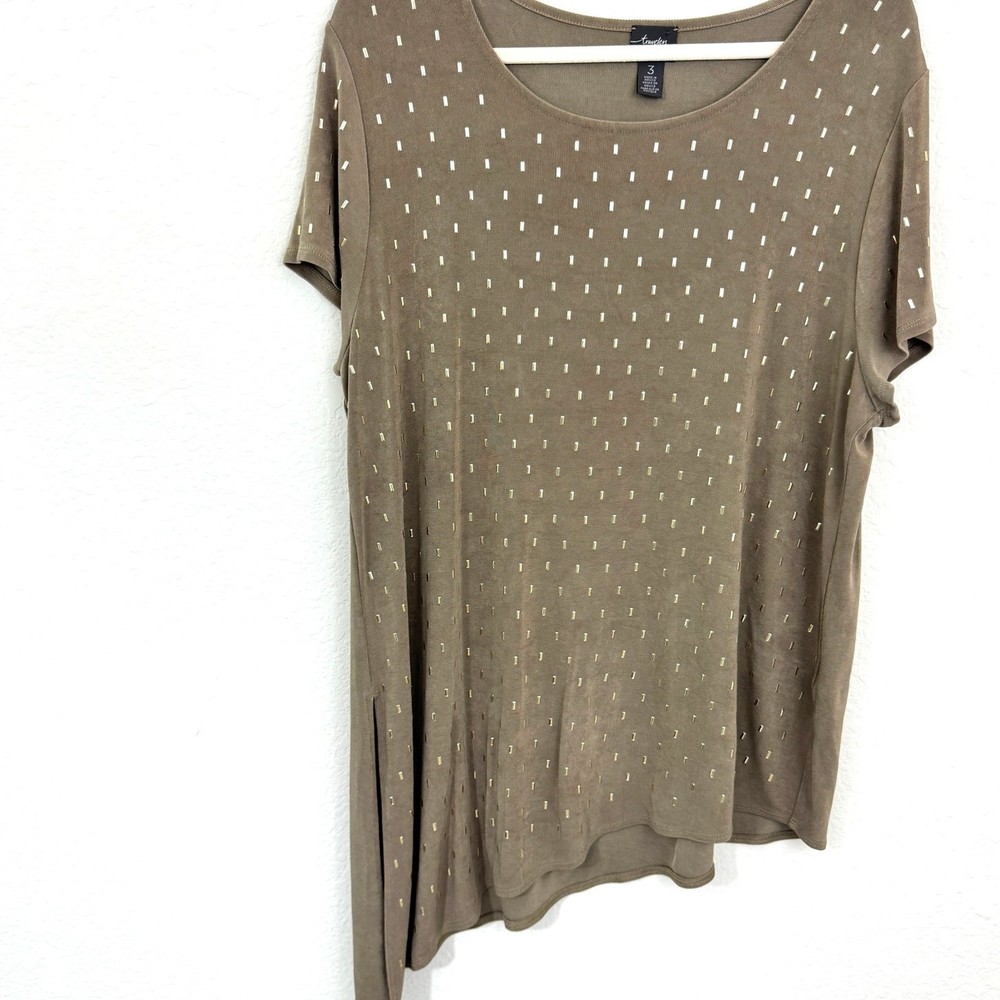 Chico's Womens XL Brown Studded Asymmetrical Slinky Acetate Travel Top