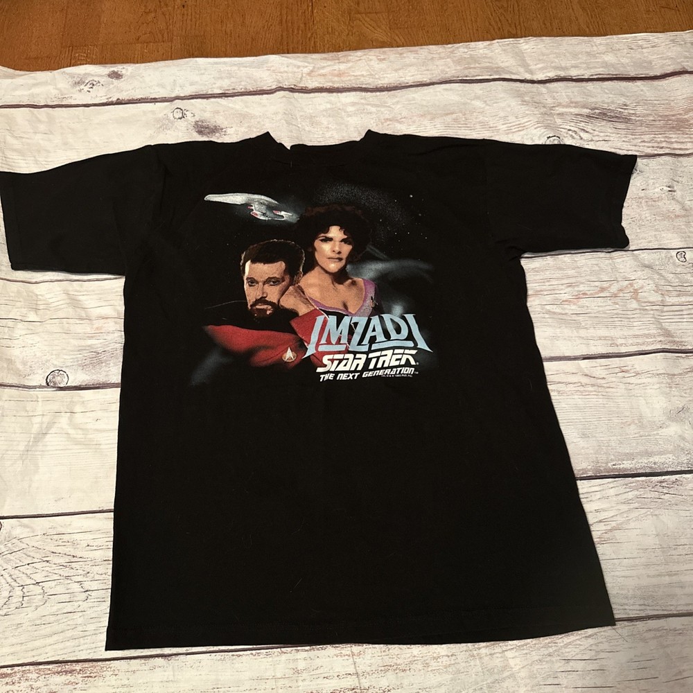 Vtg 1995 L Star Trek Next Generation Nos Riker Troi Picard Shirt Worf Tv Movie