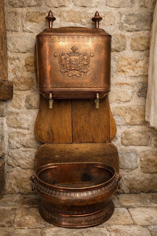 Exceptional Antique Copper Rejected Wall Sink - Brabant Heraldic Coat of Arms